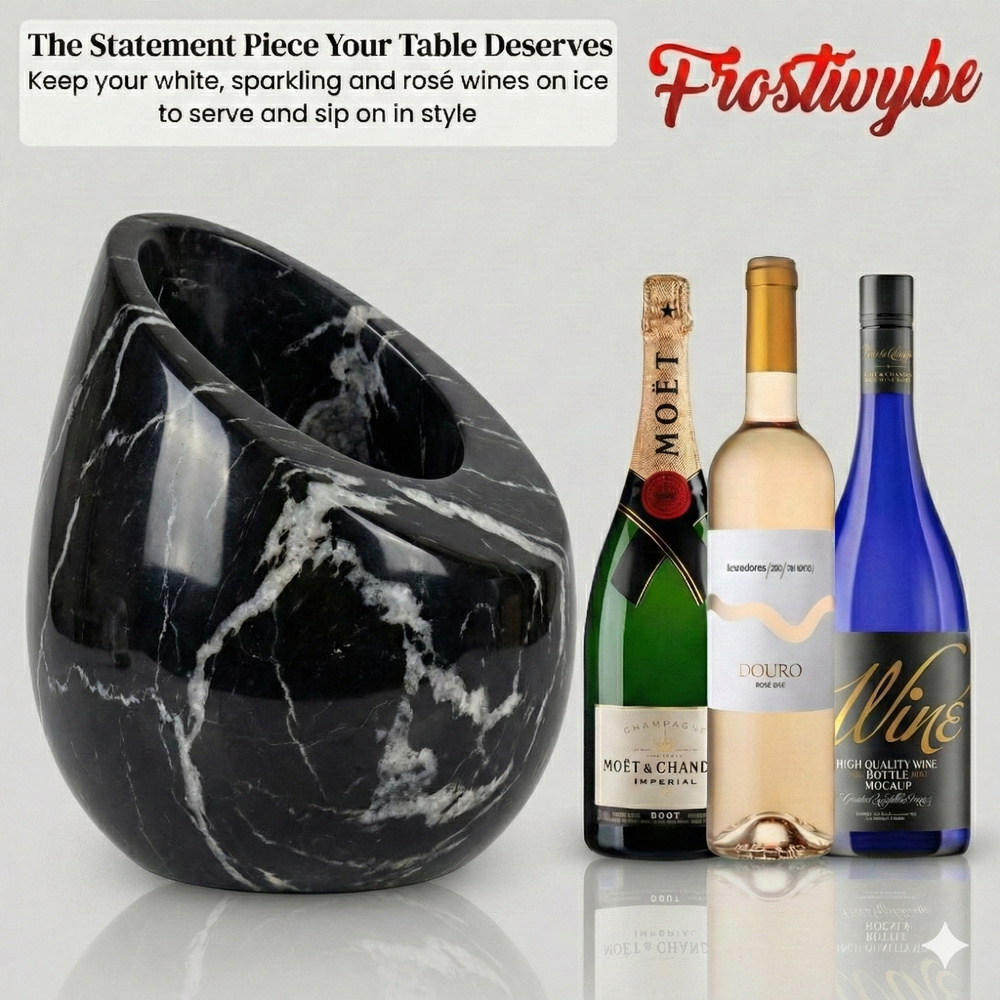 FrostiVybe® Marble Wine Chiller Black Zebra - FrostiVybe®